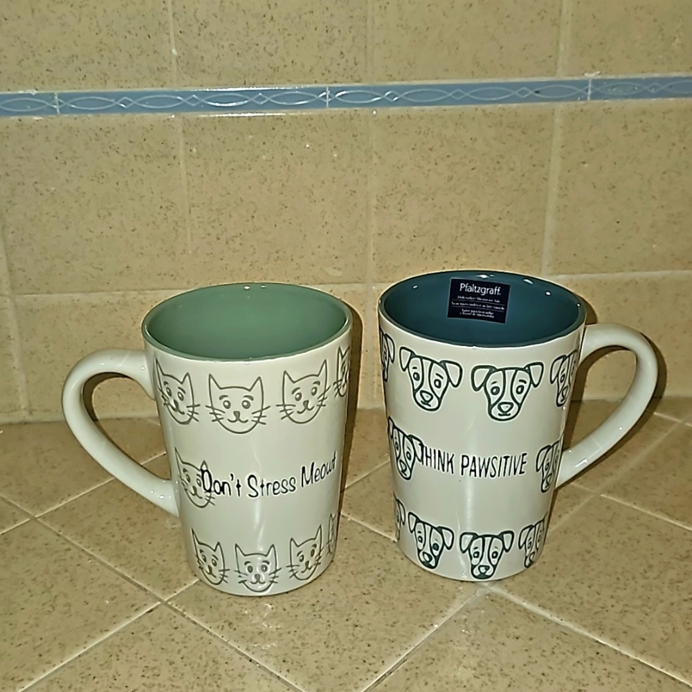 Pfaltzgraff mug set of 2 cat & dog design cute quotes new hg01